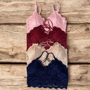Lace Bralette Set in Navy, Beige, Red, and Pink